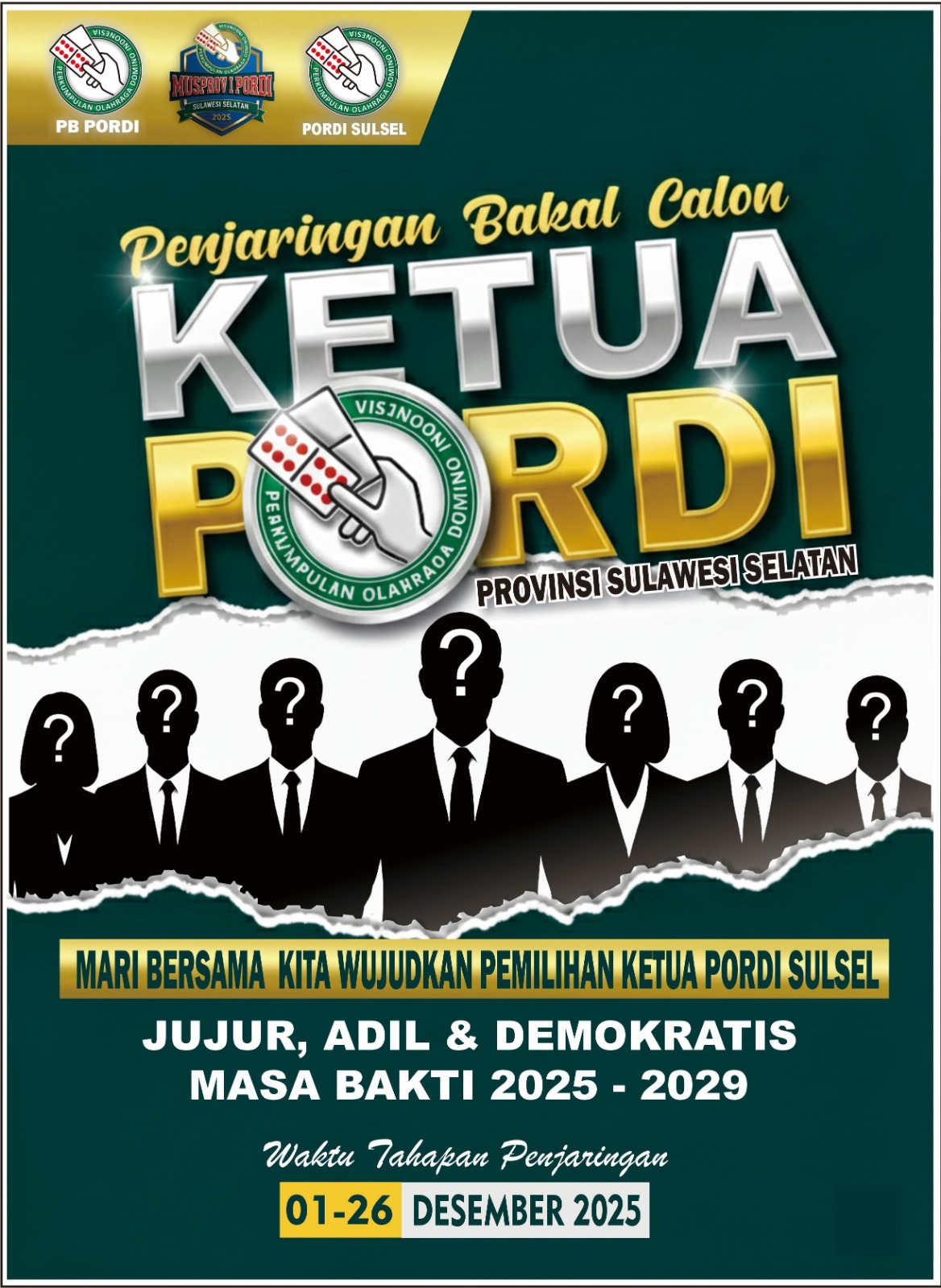 PORDI Provinsi Sulawesi Selatan resmi membuka tahapan penjaringan bakal calon Ketua PORDI Sulsel periode 2025–2029 mulai 1–26 Desember 2025.