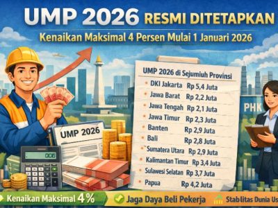 Pemerintah resmi menetapkan Upah Minimum Provinsi (UMP) 2026 di 38 provinsi dengan kenaikan maksimal 4 persen.