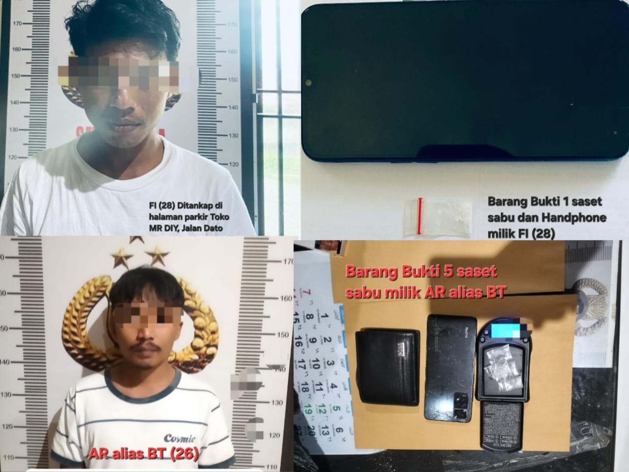 Satresnarkoba Polres Bulukumba menunjukkan barang bukti sabu hasil pengungkapan dua kasus.