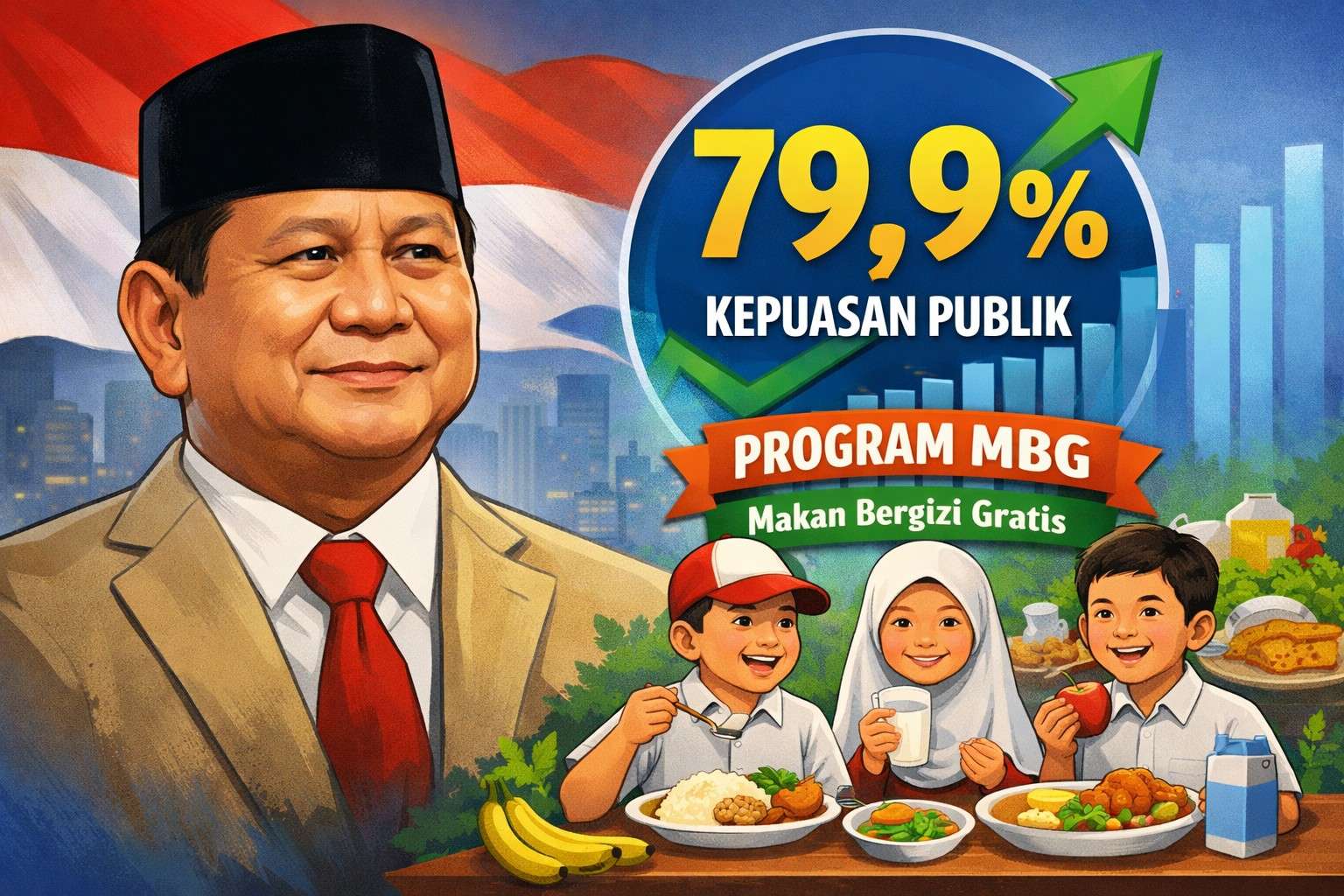 Presiden Prabowo Subianto mencatat tingkat kepuasan publik 79,9 persen berdasarkan survei Indikator Politik Indonesia Januari 2026.