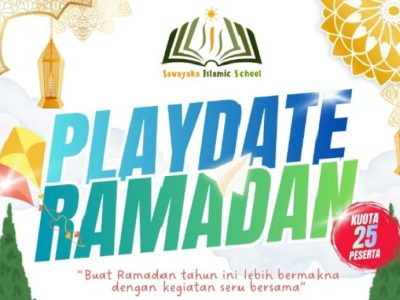 Poster Playdate Ramadan Sawayaka Islamic School untuk anak usia 4–10 tahun dengan kegiatan kalender aktivitas Ramadan