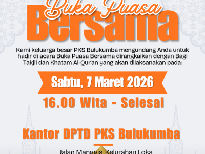 undangan kegiatan buka puasa bersama PKS Bulukumba pada 7 Maret 2026 di Kantor DPTD PKS Bulukumba.