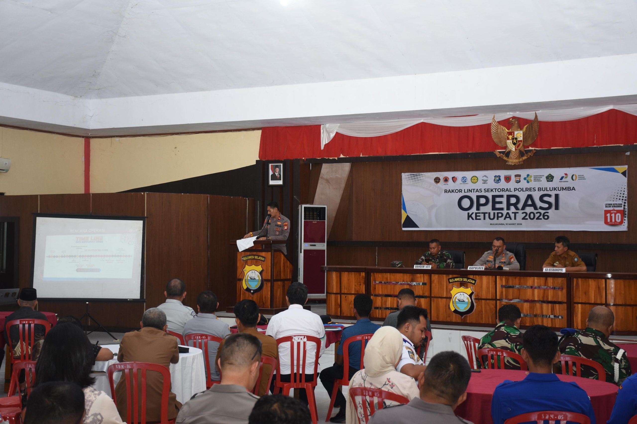 Rapat koordinasi lintas sektoral Operasi Ketupat 2026 di Aula Parama Satwika Polres Bulukumba untuk pengamanan Idul Fitri dan arus mudik.