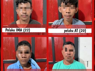 Empat terduga pelaku curas diamankan Polres Bulukumba bersama barang bukti mobil pickup setelah menabrak korban di Jalan Poros Bulukumba–Bantaeng.