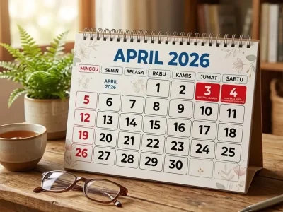 Kalender April 2026 menunjukkan libur nasional Jumat Agung dan Hari Paskah