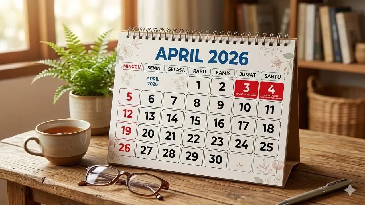 Kalender April 2026 menunjukkan libur nasional Jumat Agung dan Hari Paskah