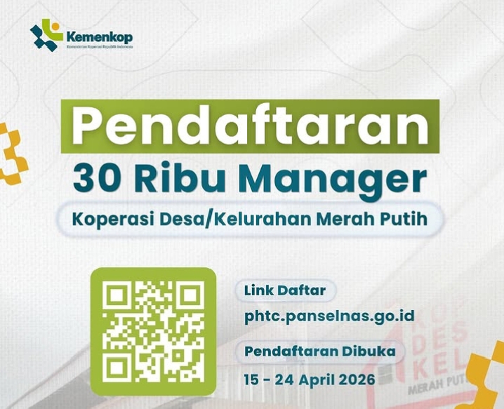 Pendaftaran 30 ribu manager Koperasi Desa Merah Putih dibuka 15–24 April 2026 melalui laman resmi panselnas.