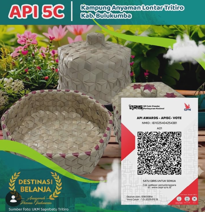 vote Kampung Anyaman Lontar Tritiro Bulukumba dalam nominasi Anugerah Pesona Indonesia (API) Awards 2026 melalui media sosial resmi.