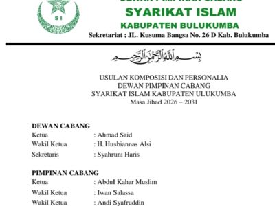 Susunan pengurus Syarikat Islam Kabupaten Bulukumba yang disepakati dalam musyawarah di Cafe Circle Bulukumba.