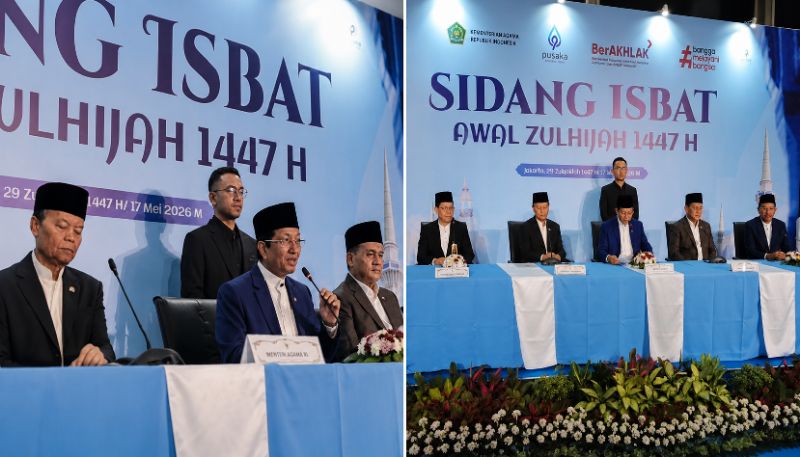 Sidang Isbat penetapan awal Zulhijah 1447 Hijriah di Kantor Kementerian Agama, Jakarta, Minggu (17/5/2026), yang menetapkan Iduladha 2026 jatuh pada 27 Mei.
